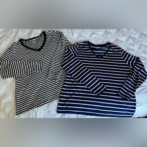 2 Lands End Long Sleeve Blouses/Tops Blue & Black L
